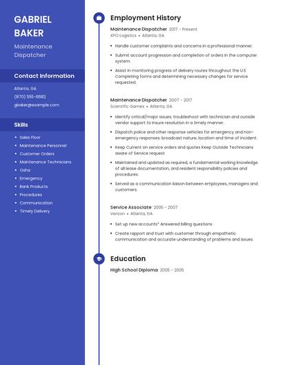 Maintenance Dispatcher Resume