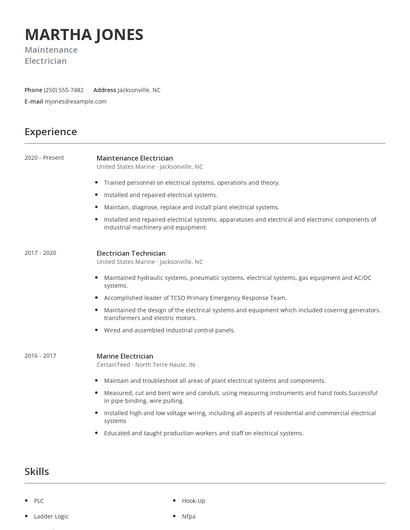 Maintenance Electrician Resume