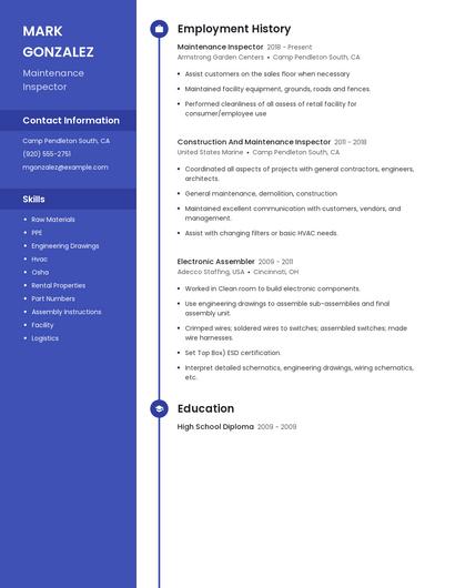 Maintenance Inspector Resume