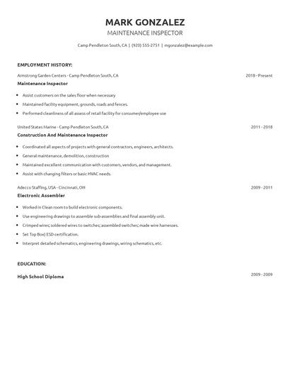 Maintenance Inspector Resume