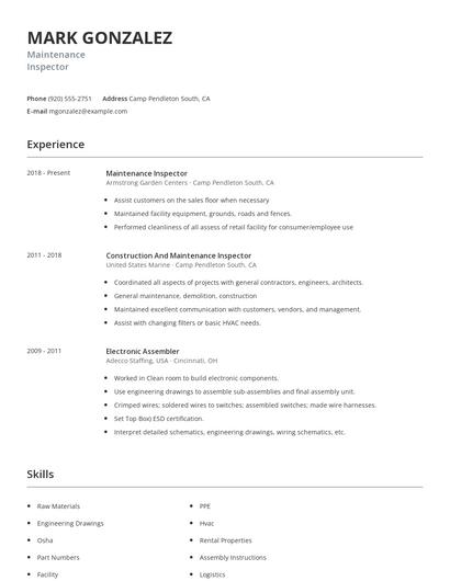Maintenance Inspector Resume