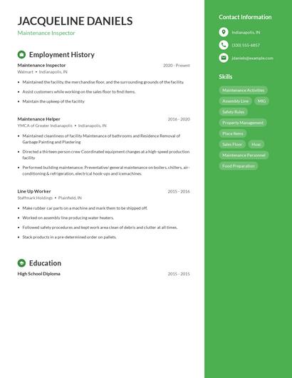 Maintenance Inspector Resume