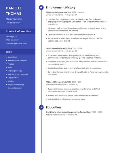 Maintenance Journeyman Resume