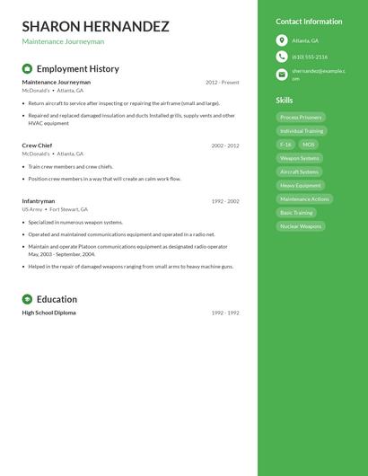 Maintenance Journeyman Resume