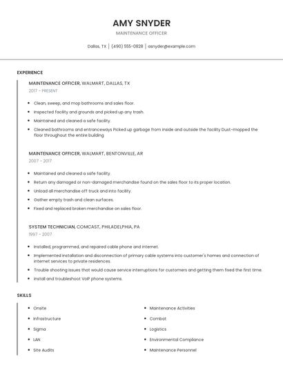 Maintenance Officer Resume