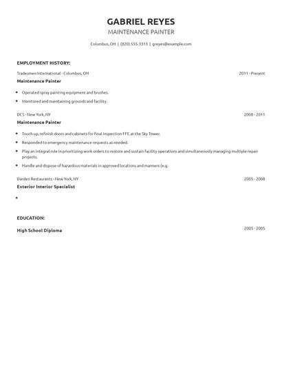 Maintenance Painter Resume