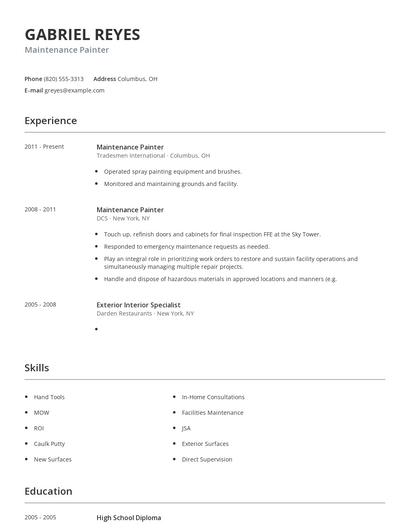 Maintenance Painter Resume