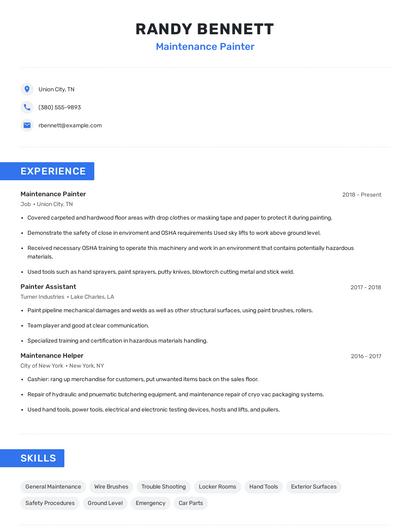 Maintenance Painter Resume