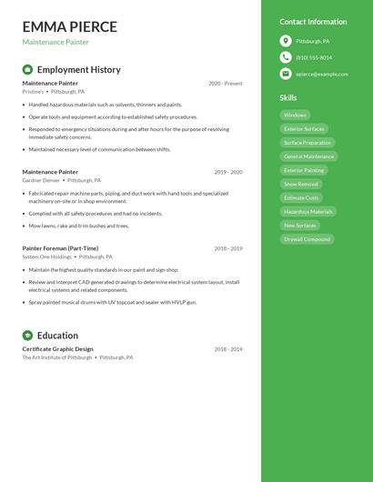 Maintenance Painter Resume