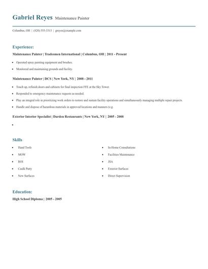 Maintenance Painter Resume