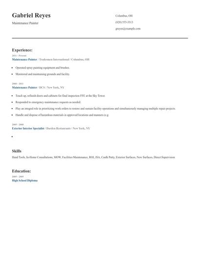 Maintenance Painter Resume