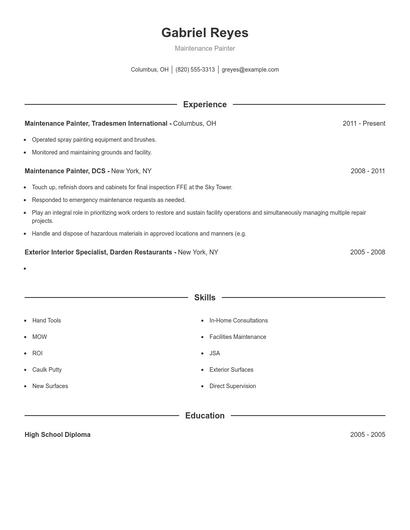Maintenance Painter Resume