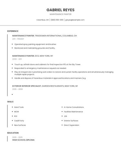 Maintenance Painter Resume