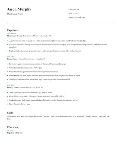 Maintenance Person Resume