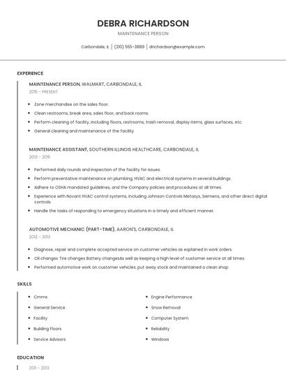 Maintenance Person Resume