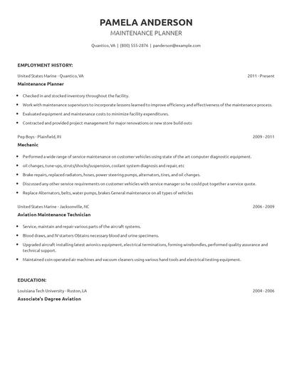 Maintenance Planner Resume