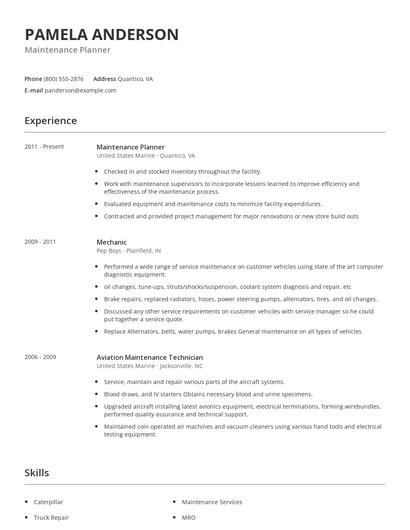 Maintenance Planner Resume