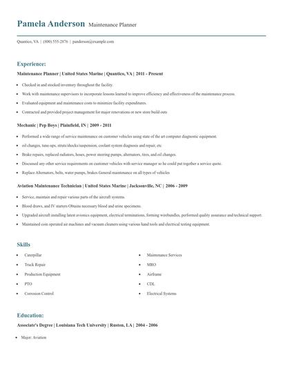 Maintenance Planner Resume