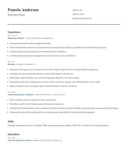 Maintenance Planner Resume