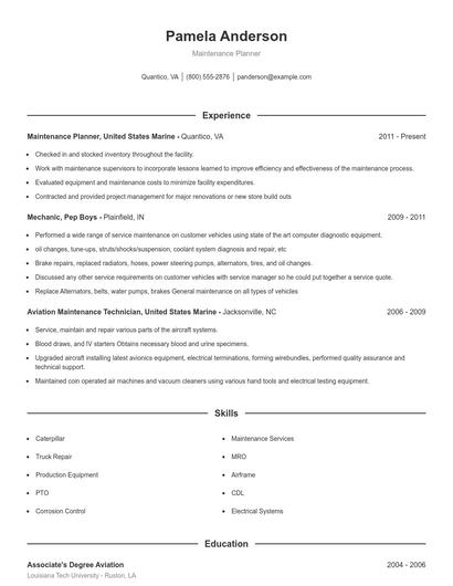 Maintenance Planner Resume