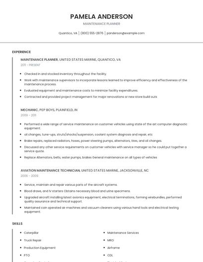 Maintenance Planner Resume