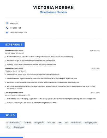 Maintenance Plumber Resume