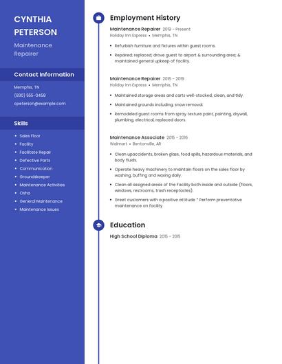 Maintenance Repairer Resume