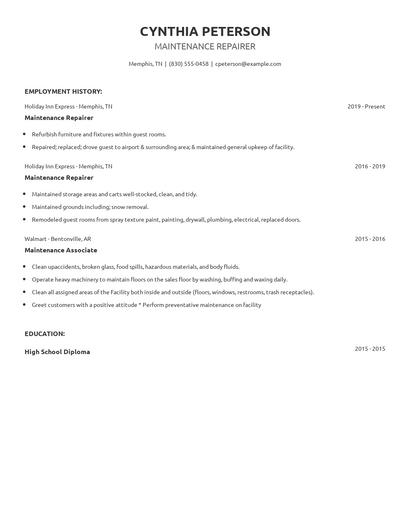 Maintenance Repairer Resume