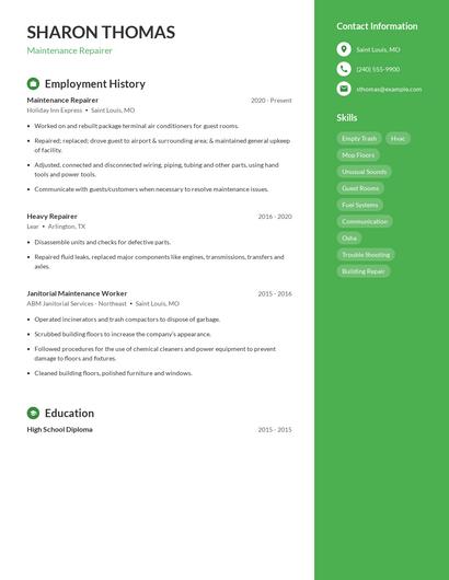 Maintenance Repairer Resume