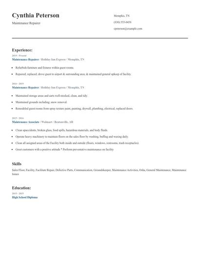 Maintenance Repairer Resume