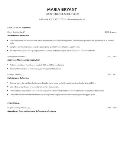 Maintenance Scheduler Resume