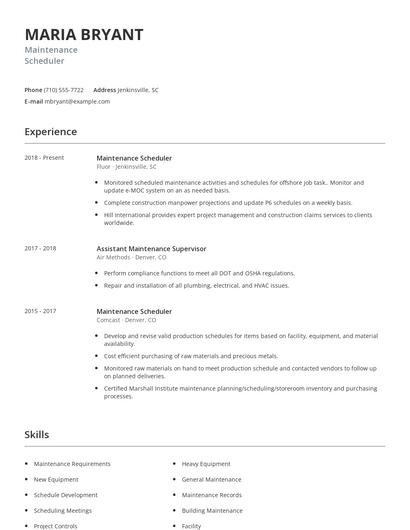 Maintenance Scheduler Resume