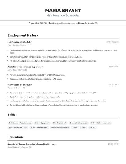 Maintenance Scheduler Resume