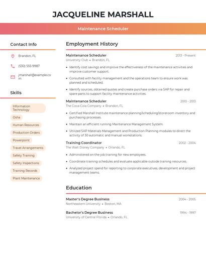 Maintenance Scheduler Resume