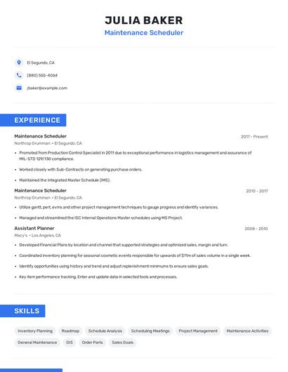 Maintenance Scheduler Resume