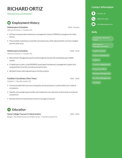 Maintenance Scheduler Resume