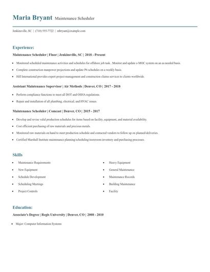 Maintenance Scheduler Resume