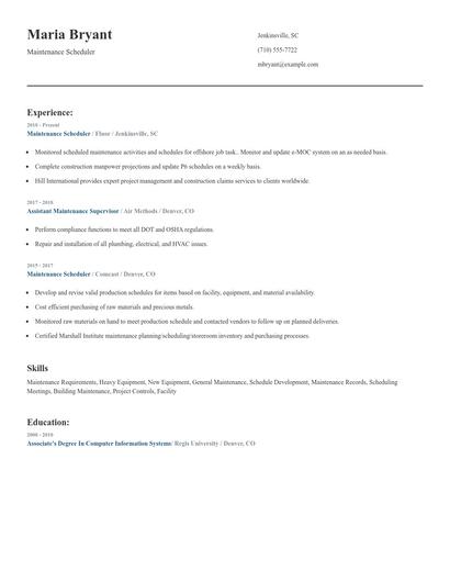Maintenance Scheduler Resume
