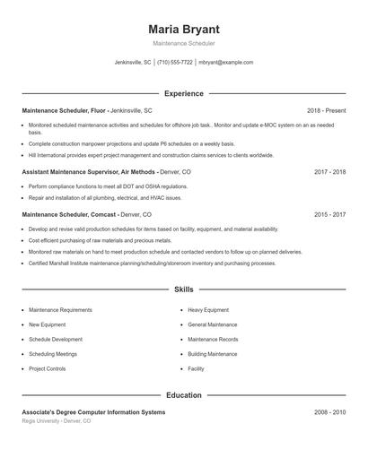 Maintenance Scheduler Resume