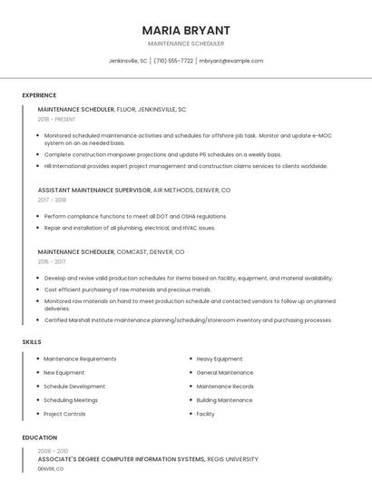 Maintenance Scheduler Resume