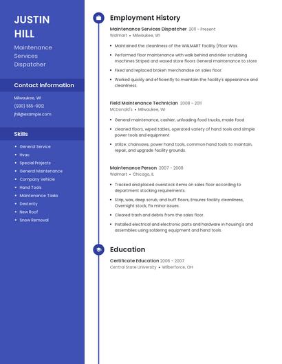 Maintenance Services Dispatcher Resume