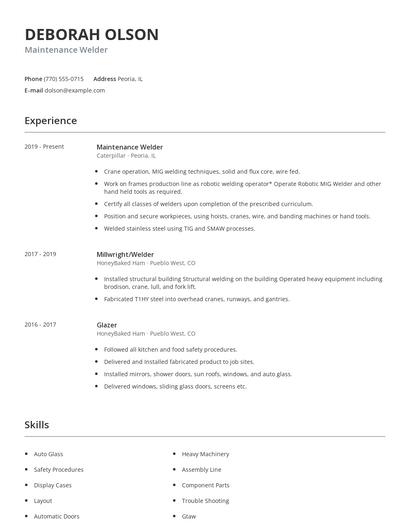 Maintenance Welder Resume