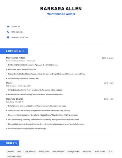 Maintenance Welder Resume