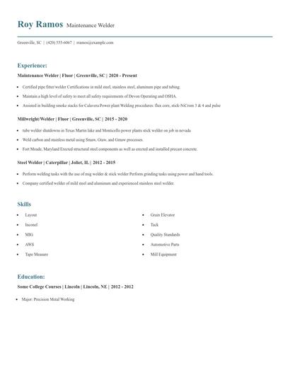 Maintenance Welder Resume