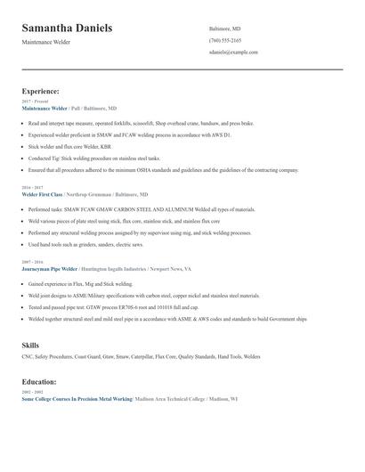 Maintenance Welder Resume
