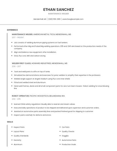 Maintenance Welder Resume