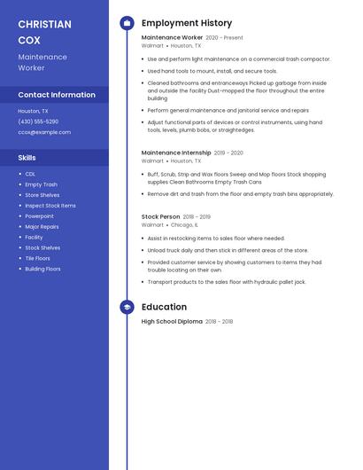 Maintenance Worker Resume
