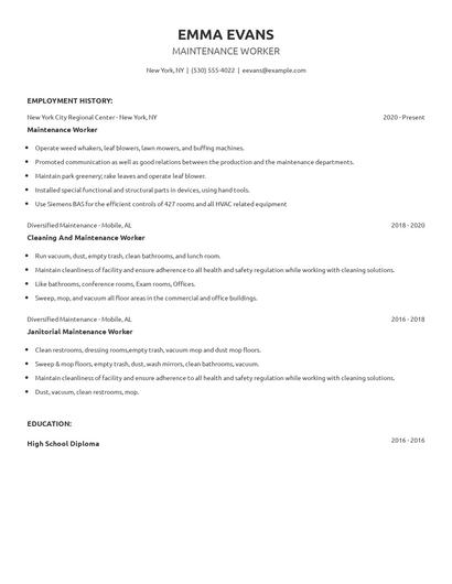 Maintenance Worker Resume