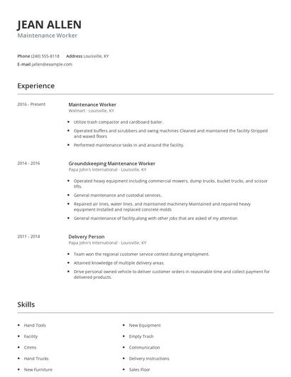 Maintenance Worker Resume
