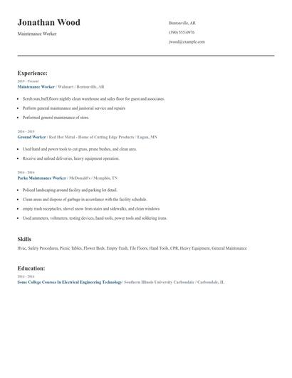 Maintenance Worker Resume